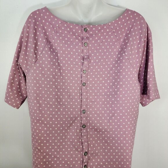 L.L.Bean Women Tee Large Reg Button Back Printed 100% Cotton Short Sleeve 505519 - Picture 6 of 11